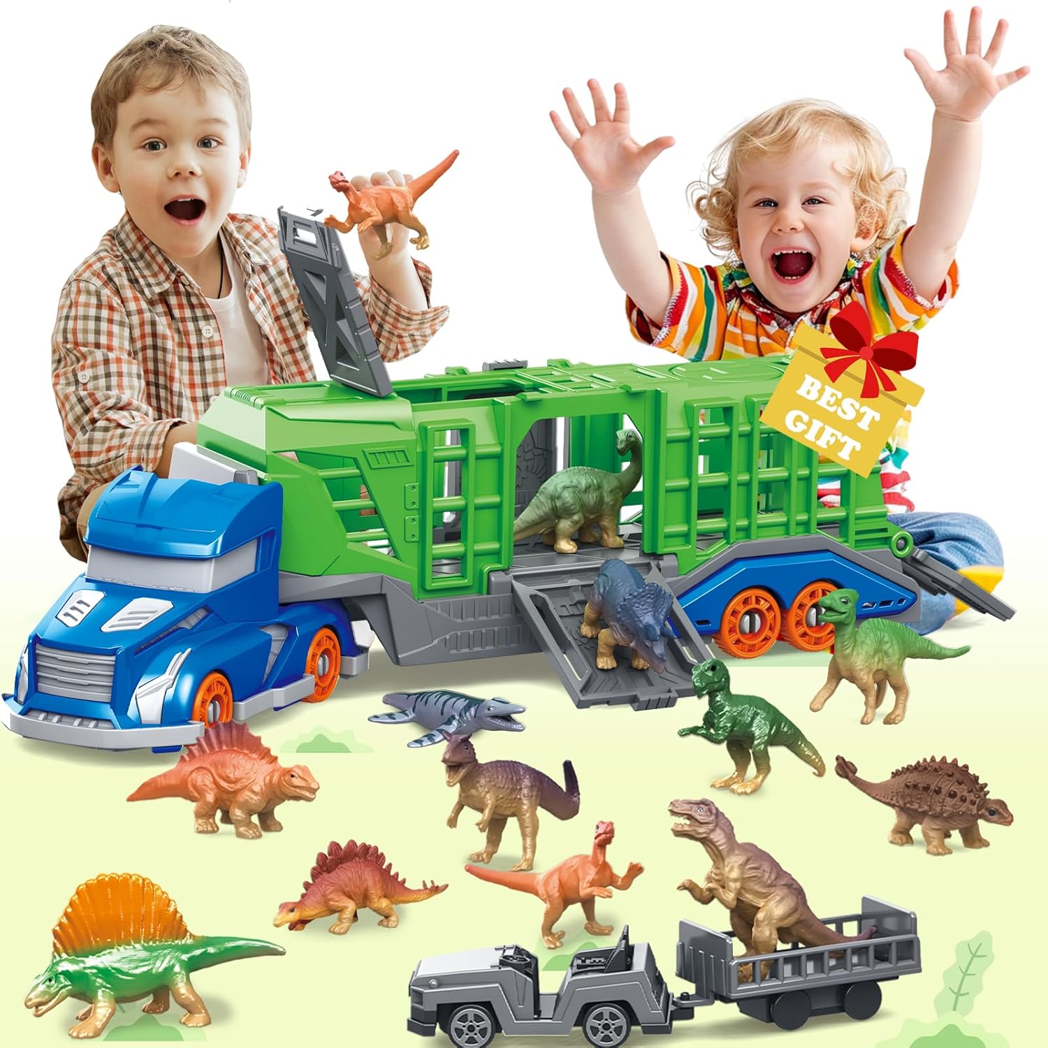 Kids Toys 3 Year Old - مجموعة ألعاب مركبات نقل الحيوانات والديناصورات